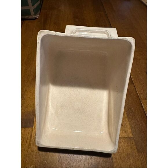 Vintage Glazed Pottery Lidded Cheese Server Cream Floral Pattern Large Keeper - Picture 11 of 15